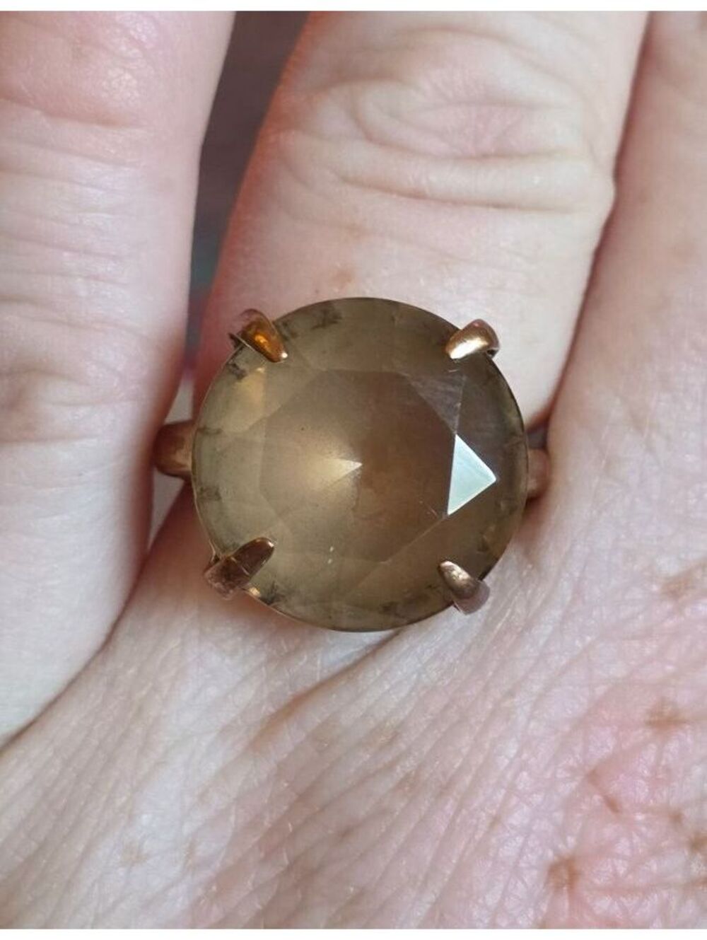 J.CREW Gold-Tone Round Faceted Smokey Quartz Glass Cocktail Statement Ring Sz 7
